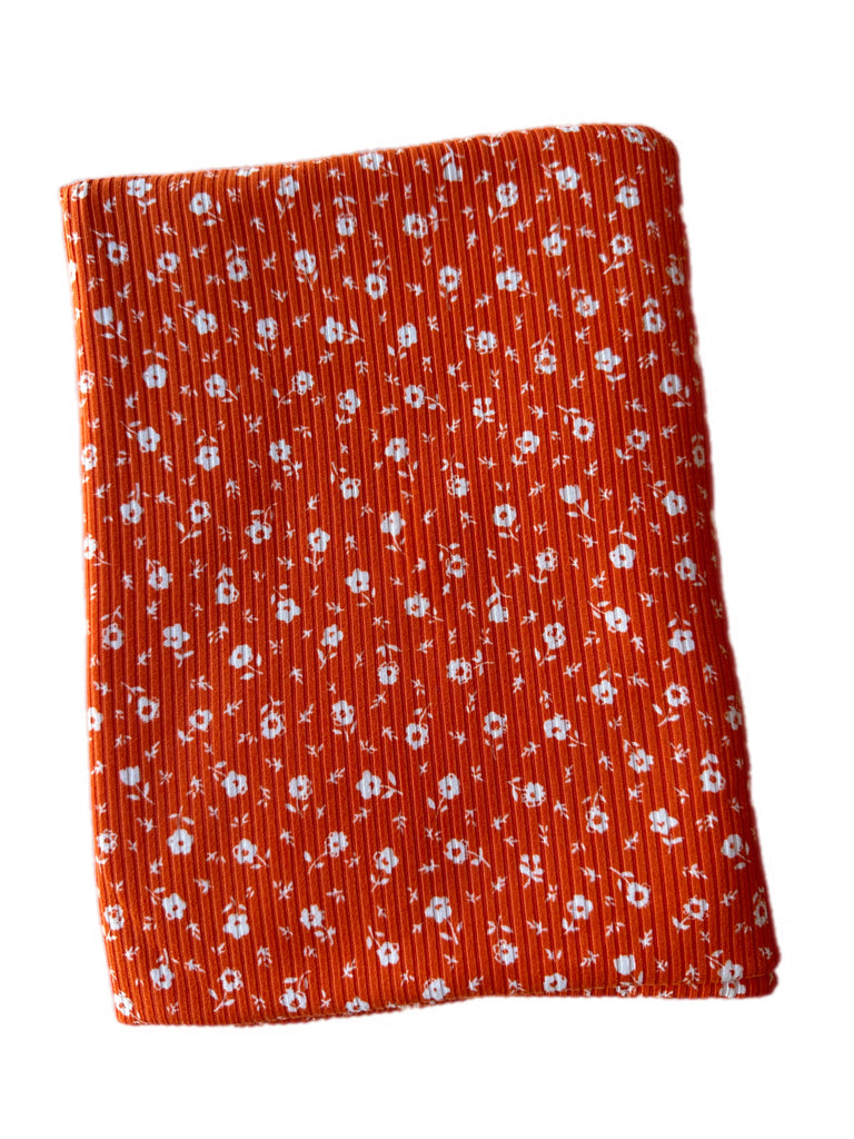 Orange ditsy floral yummy rib knit