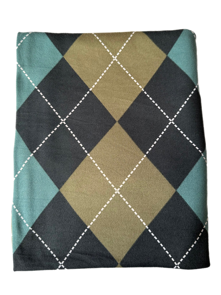 Teal Hunter and olive plaid brushed poly knit