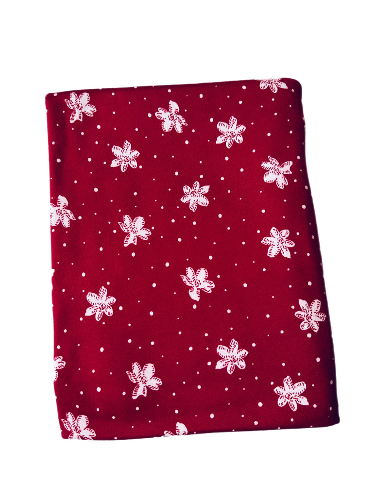 Polka dot floral Christmas red brushed poly knit