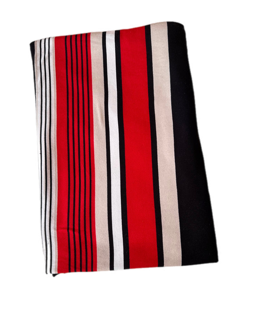Red and black stripe brushed poly knit