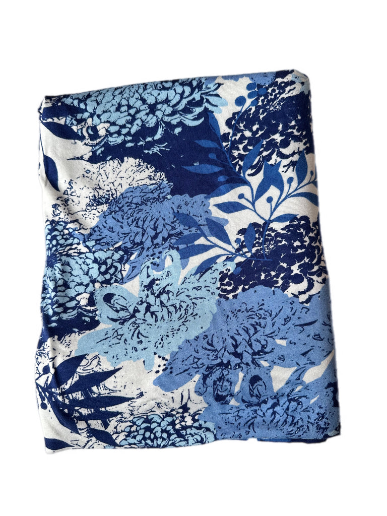 Blue flor rayon spandex knit