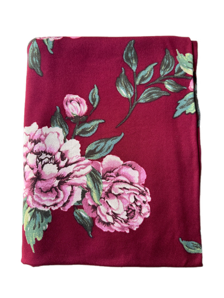 Merlot and mauve floral brushed poly knit