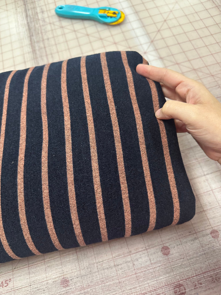 Navy and rose gold hacci knit stripe