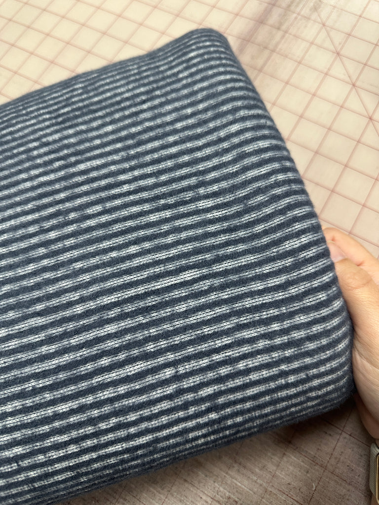 Navy vertical hacci sweater knit stripe 3.5 yard cut