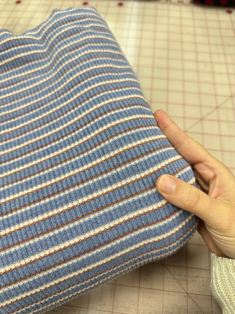 Cotton blend blue rust and pink ribbed sweater knit