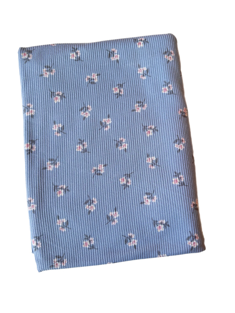Baby blue floral rib knit