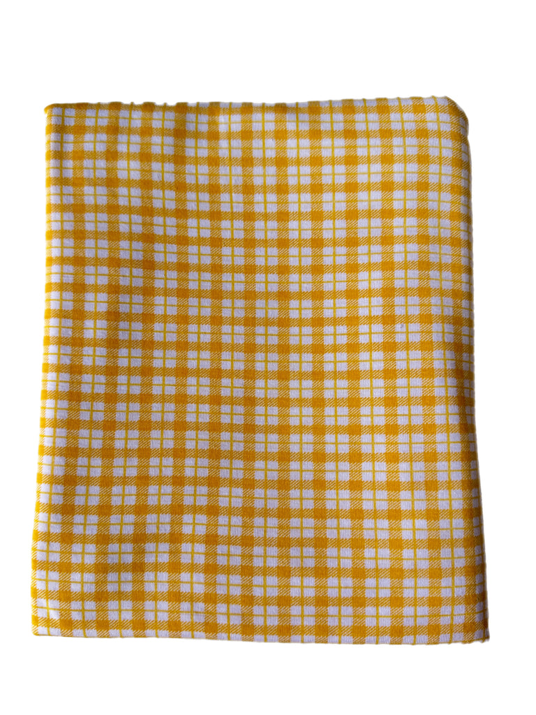 Yellow and white plaid knit spun poly
