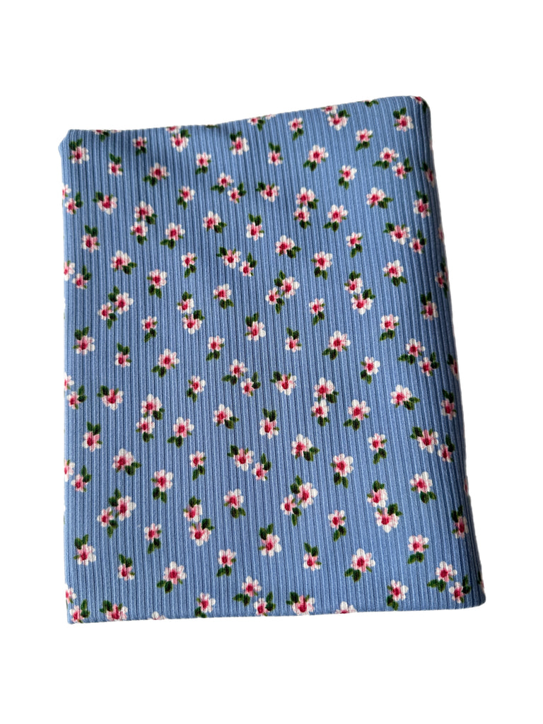 Bluebird Blossom Rib floral – Rib Knit Fabric