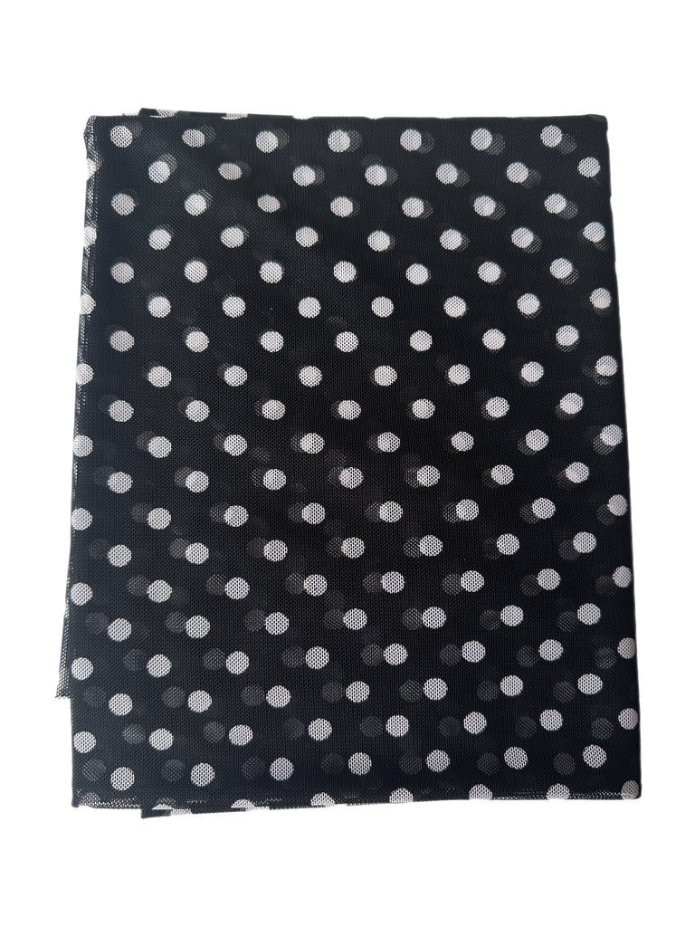 Black and white polka dot mesh knit