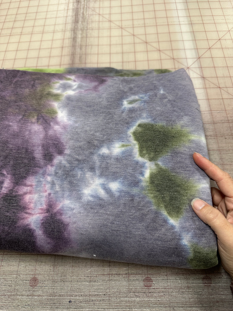 Purple and green tie dye French terry knit