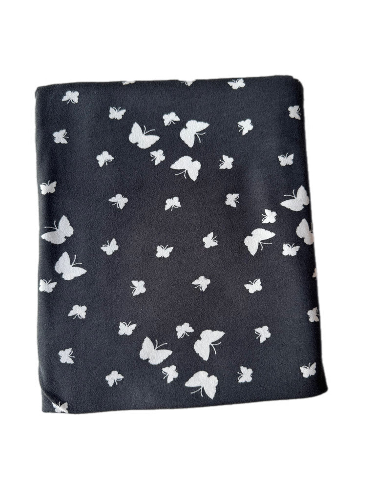 Grey and white butterfly brushed poly knit