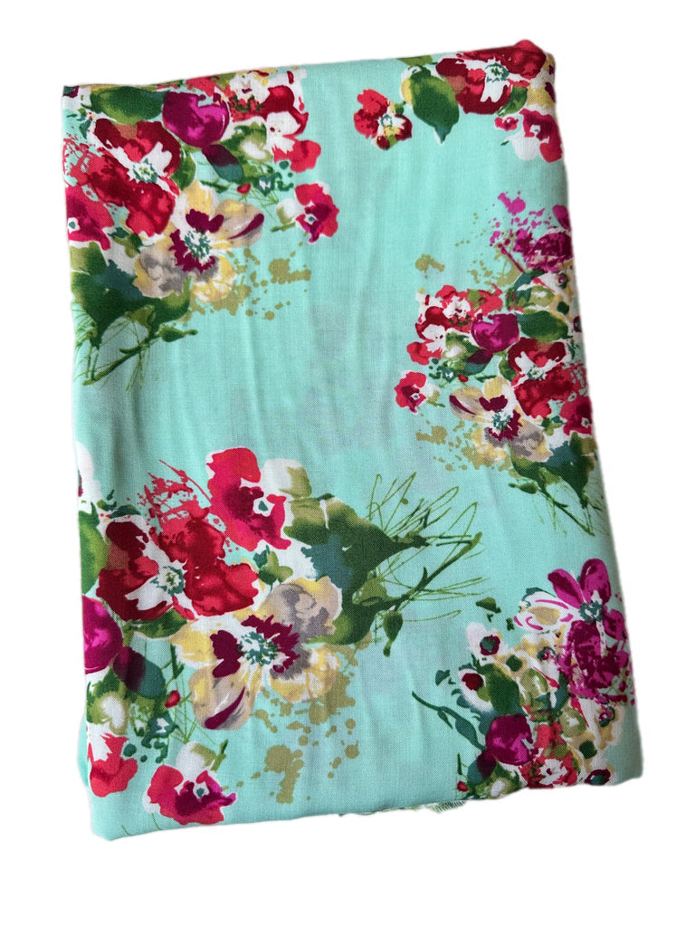 Mint floral rayon challis woven