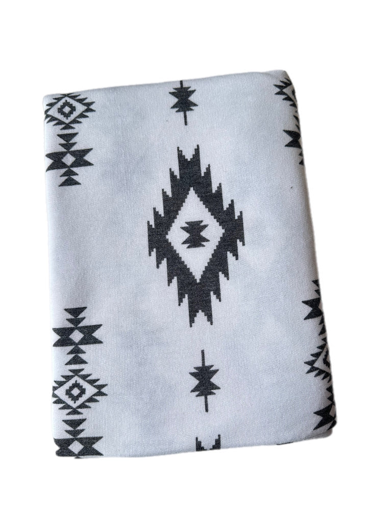 White and charcoal Aztec French terry knit