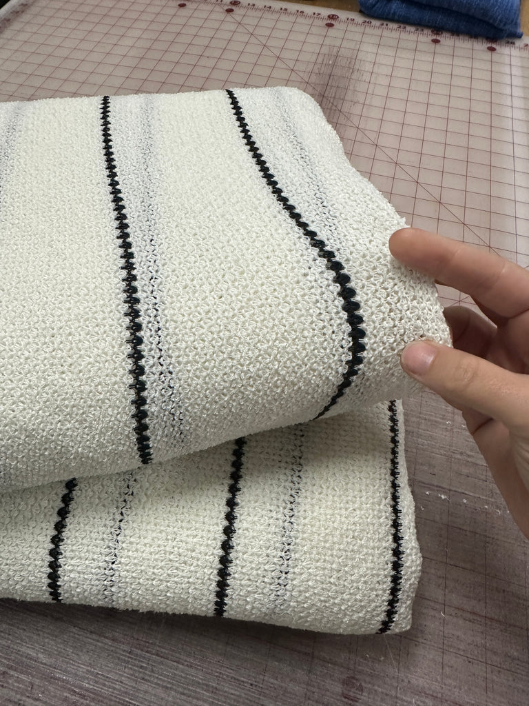 Open weave stripe hacci black and white sweater knit 3.5 yard cut