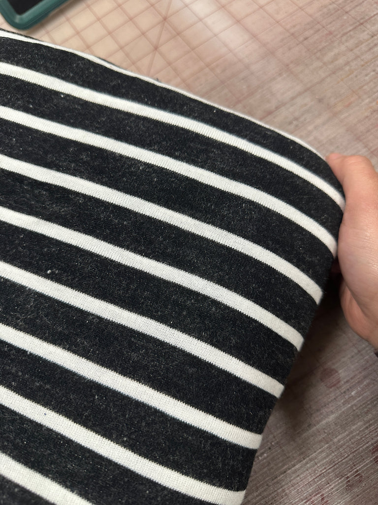 Black and white French terry stripe cotton knit