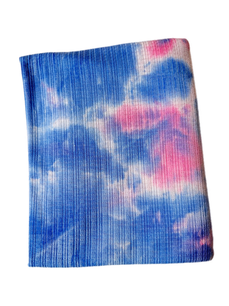 Pink and blue pointelle tie dye knit