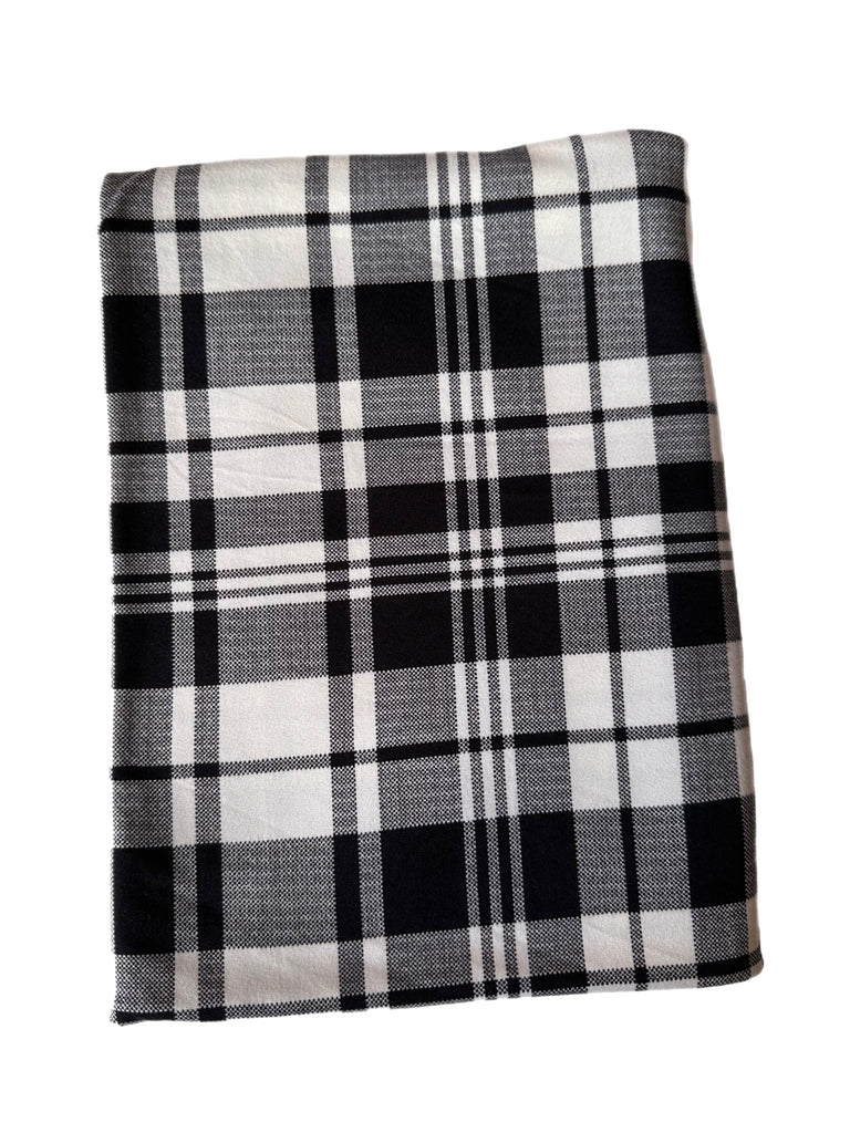 Black and white plaid brushed poly knit