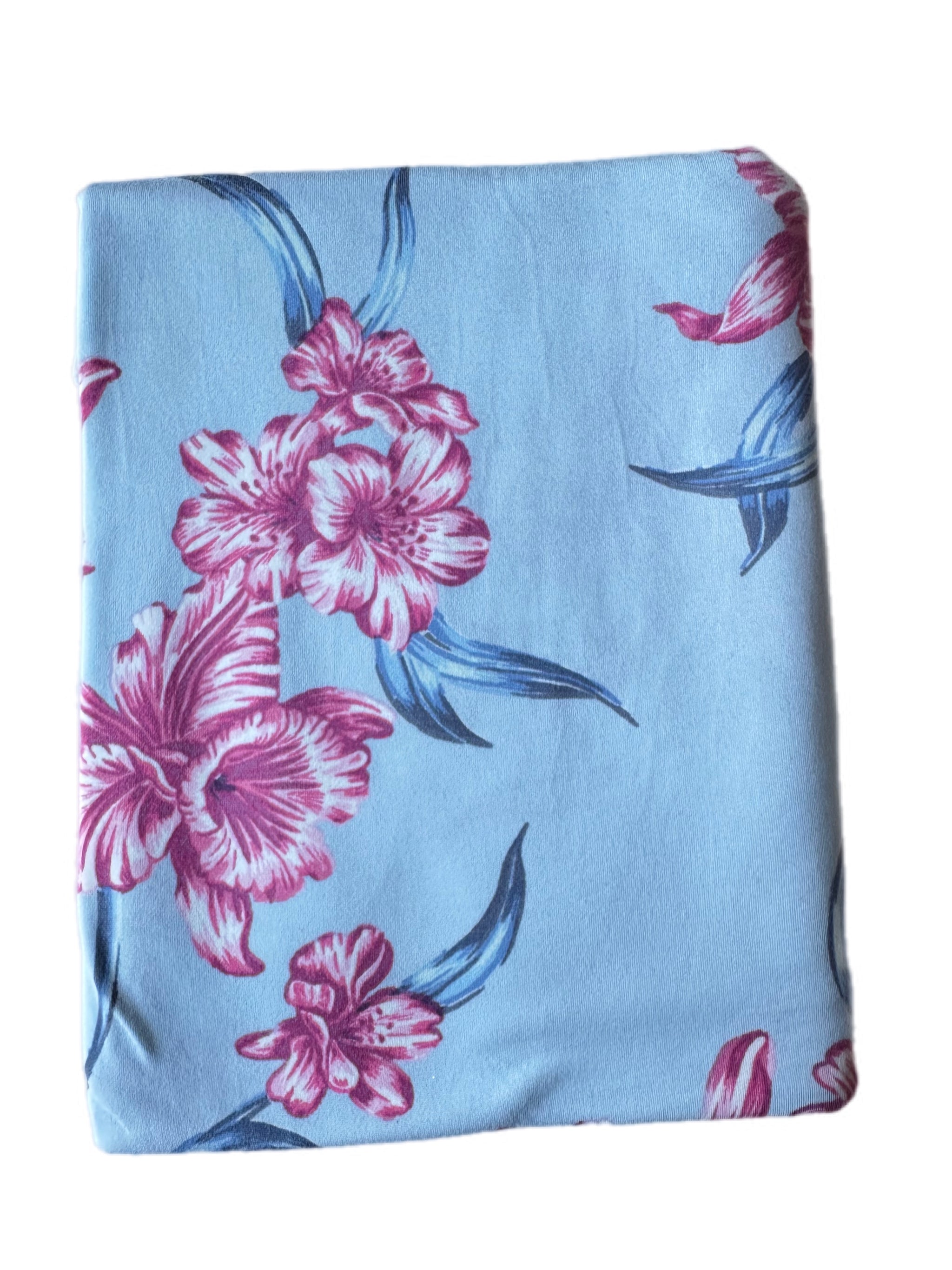 Floral Knit Dty Brushed Polyester Knit Spandex Fabric- DTYBRUSHF8138  Blue-Fuschia - Fabrics by the Yard