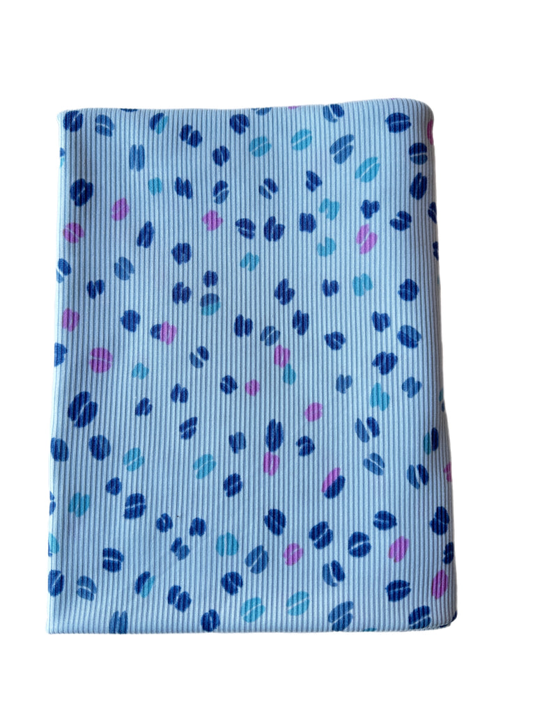 Blue and magenta misc abstract print yummy rib knit