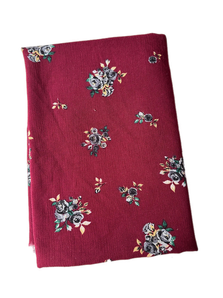 Wine floral rayon crepe woven