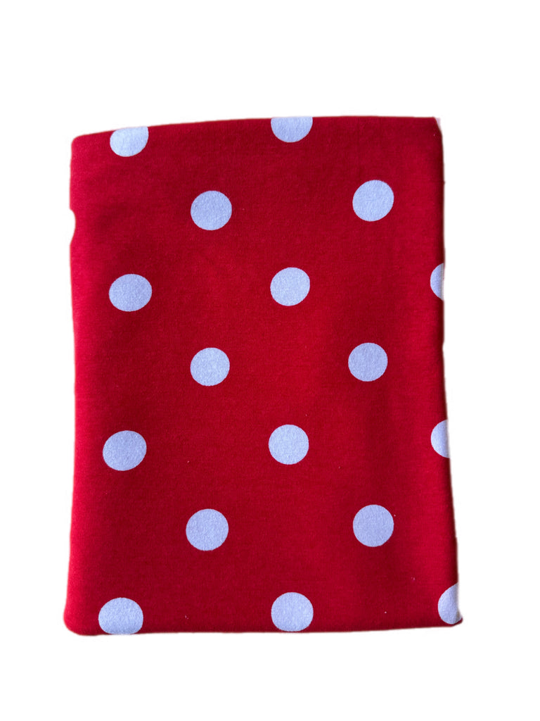 Red and white polka dot cotton spandex knit