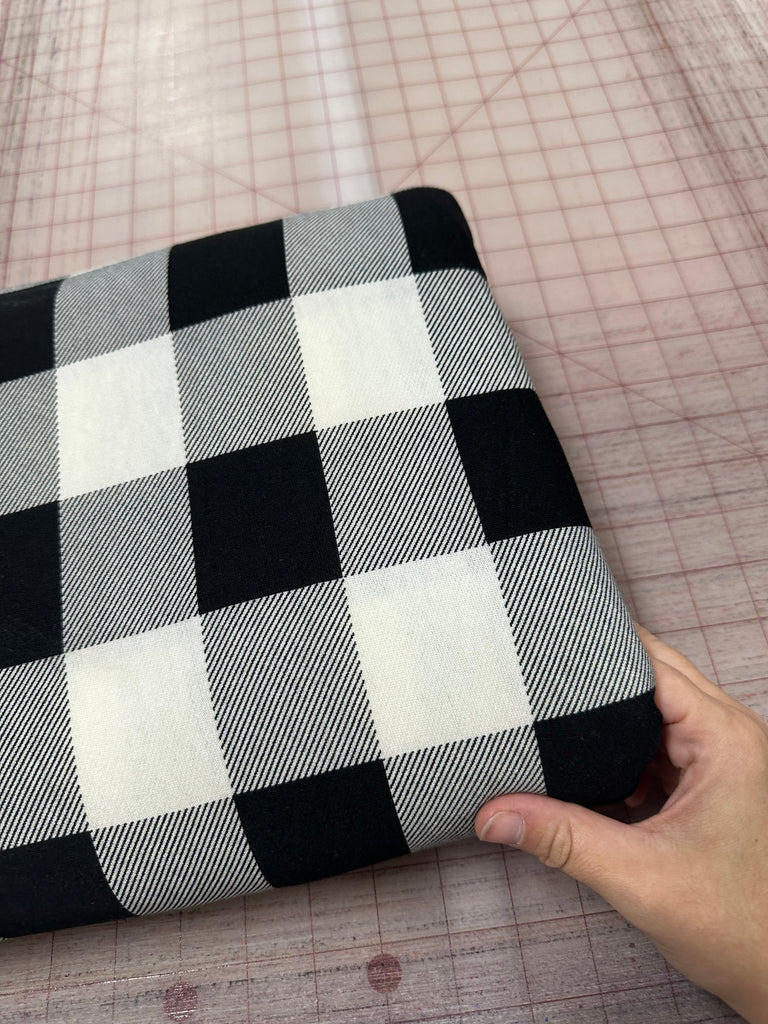 Black and white plaid French terry knit