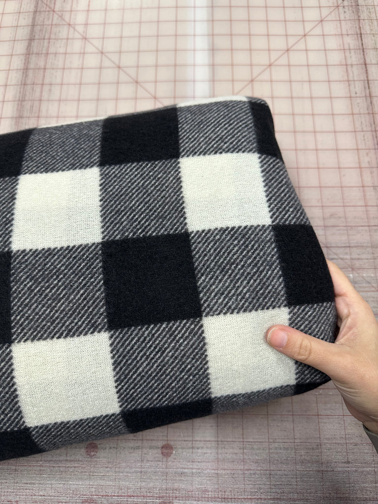 Black and cream brushed hacci knit plaid