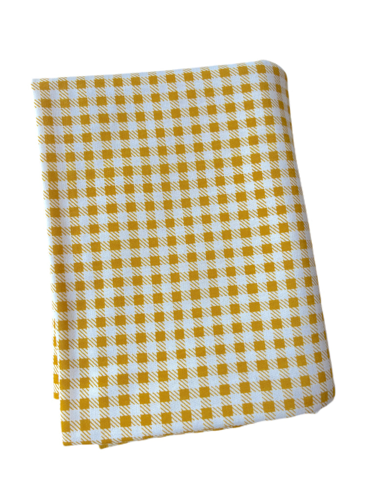 Mustard gingham plaid French terry knit