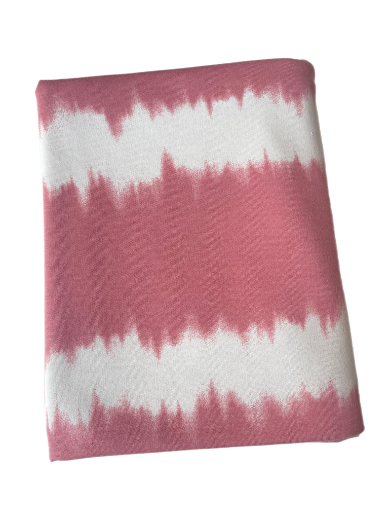 Pink and white stripe tie dye French terry knit