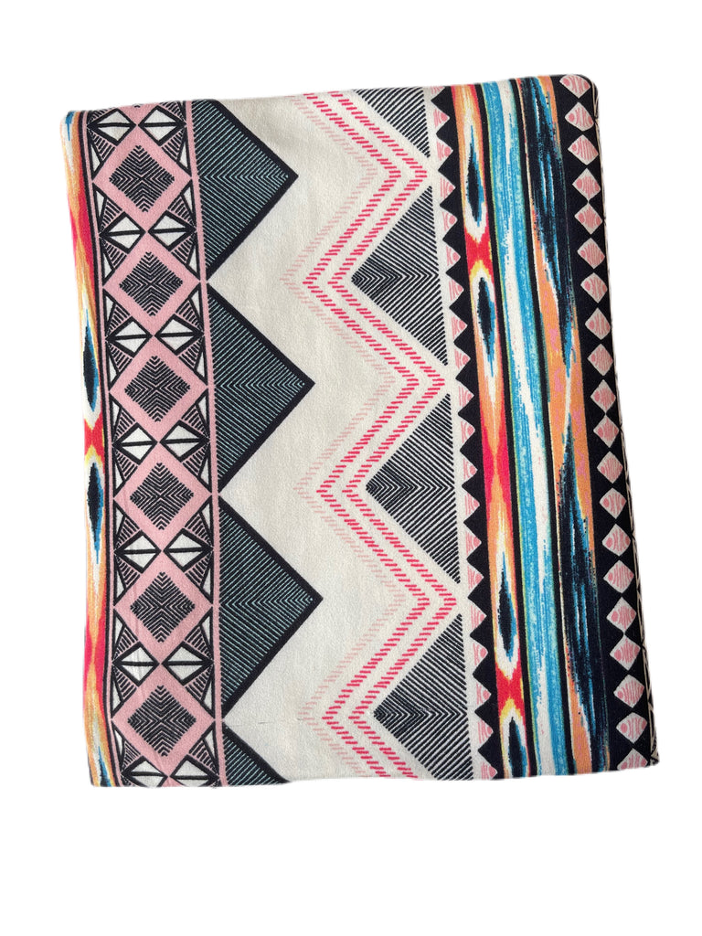 Red blue peach black Aztec brushed poly knit - Sincerely Rylee