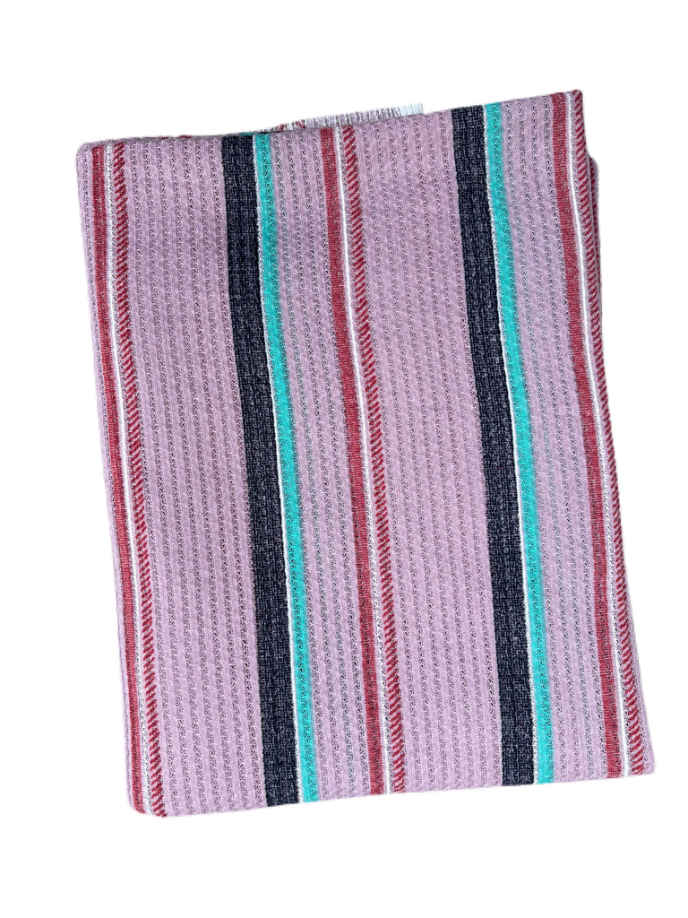 Light mauve with teal/navy stripe waffle knit - Sincerely Rylee